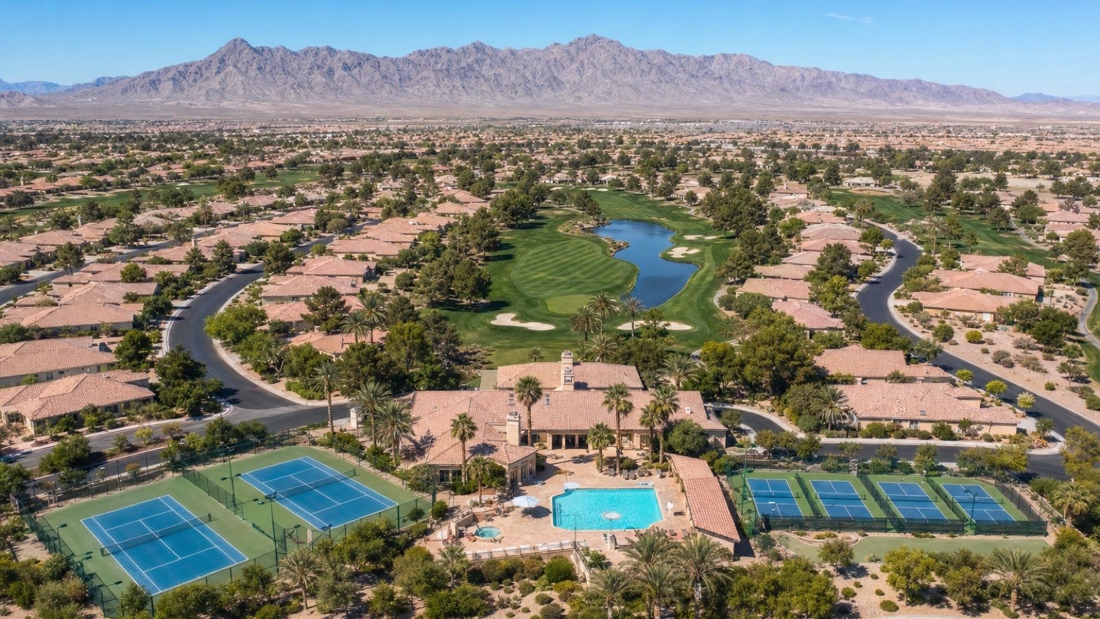 Desert-landscaped homes in the Sun City Aliante 55+ community in North Las Vegas