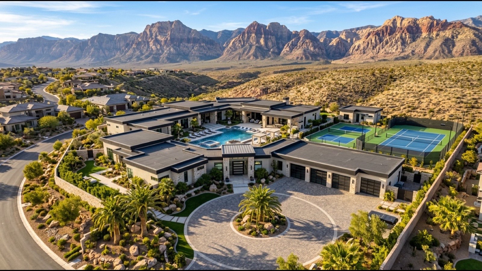 Mid-century modern ranch home with mature trees in the Scotch 80s neighborhood of Las Vegas