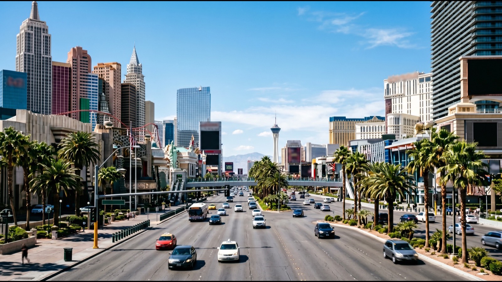 Walkable urban core street scene in downtown Las Vegas near the Strip corridor
