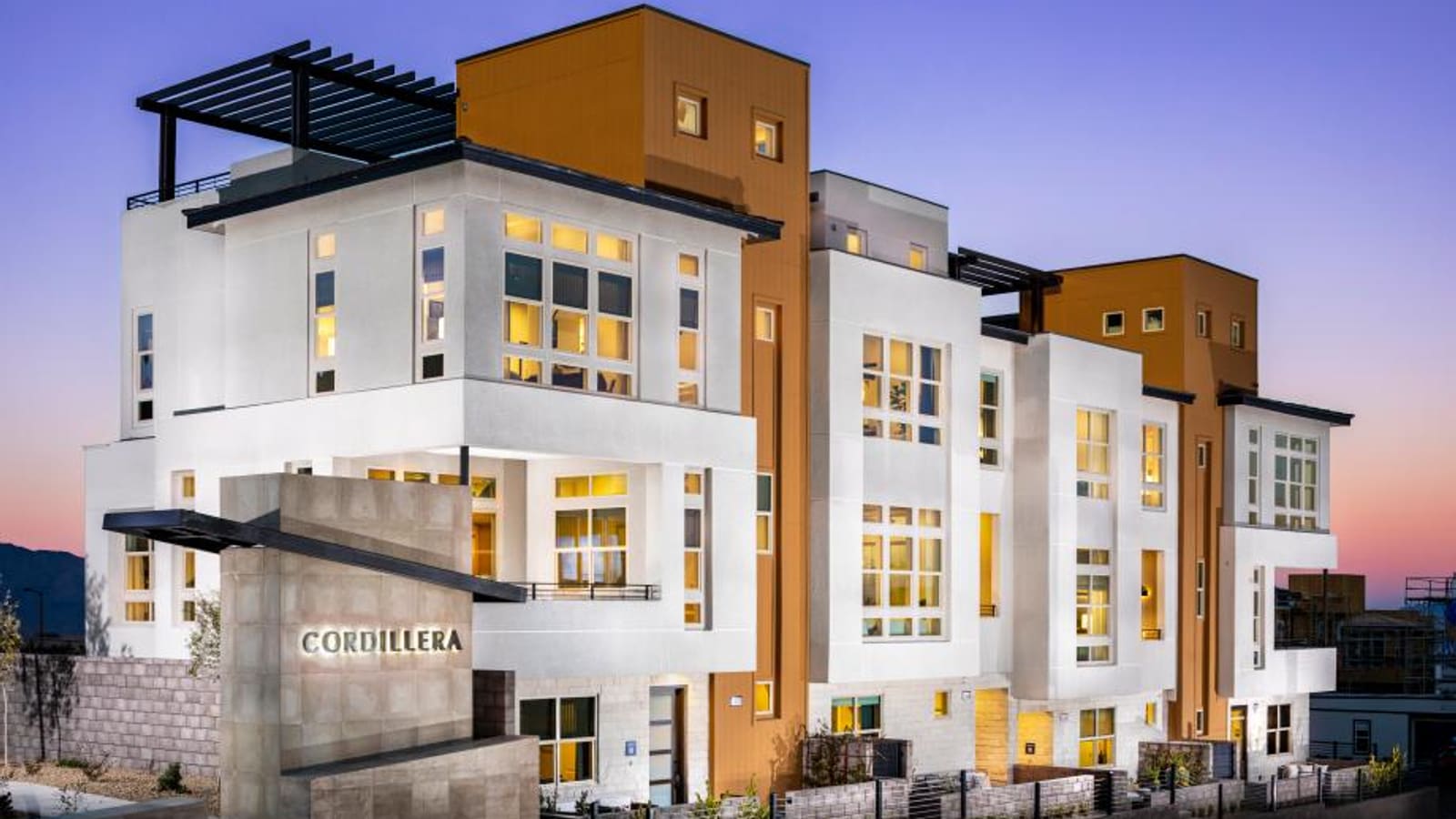 Representative exterior architecture of a multi-story attached community building