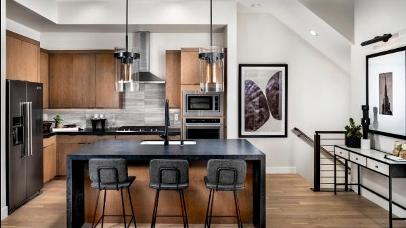 Representative kitchen showcasing extended ceiling heights and tall cabinetry