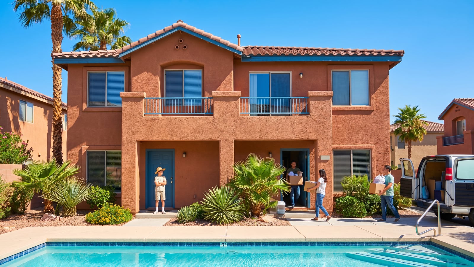 Owner at one door of a Las Vegas duplex house-hack while the tenant unit helps pay the mortgage