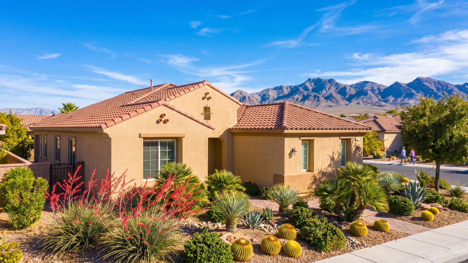 Single-story Henderson Nevada home with desert landscaping and the Black Mountain range behind, the kind of property evaluated for short-term rental permits