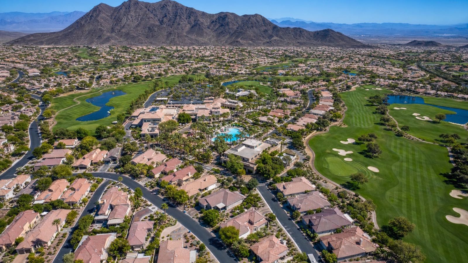 Aerial view of Sun City Anthem, the 55-plus community in Anthem Henderson Nevada, where retirees weigh proximity to St. Rose Siena and Henderson Hospital
