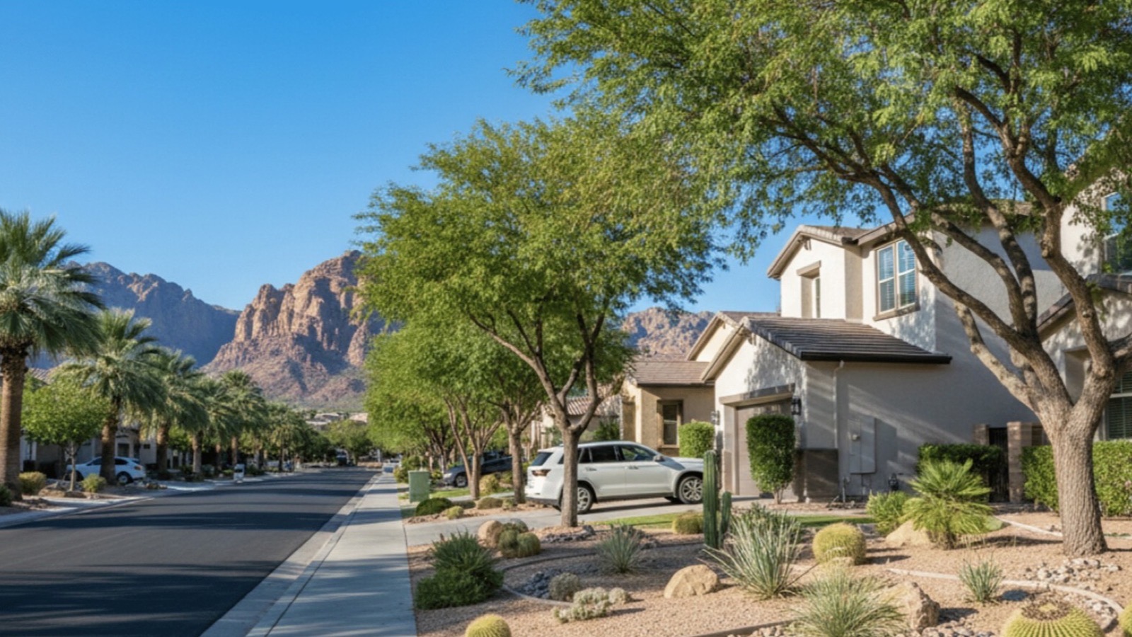 Red Rock-adjacent Summerlin community with mountain backdrop in Las Vegas