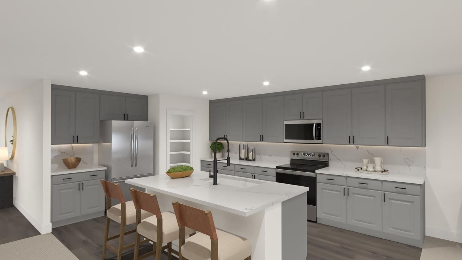 Representative builder image: Open concept living area transitioning seamlessly into a modern kitchen