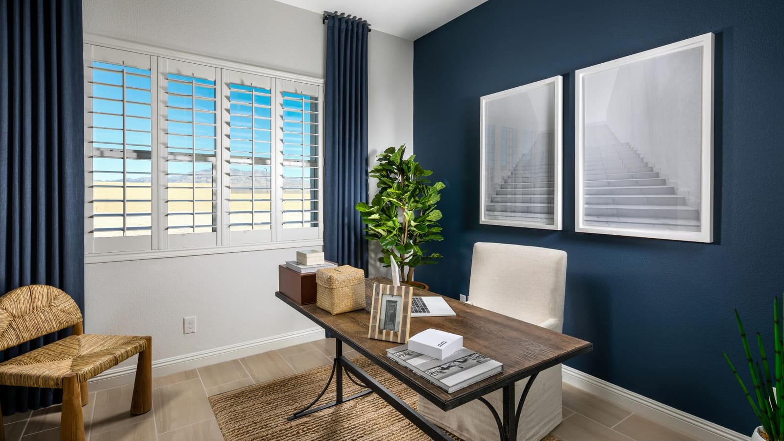 Representative builder image: Bright home office flex space with modern furnishings and large windows