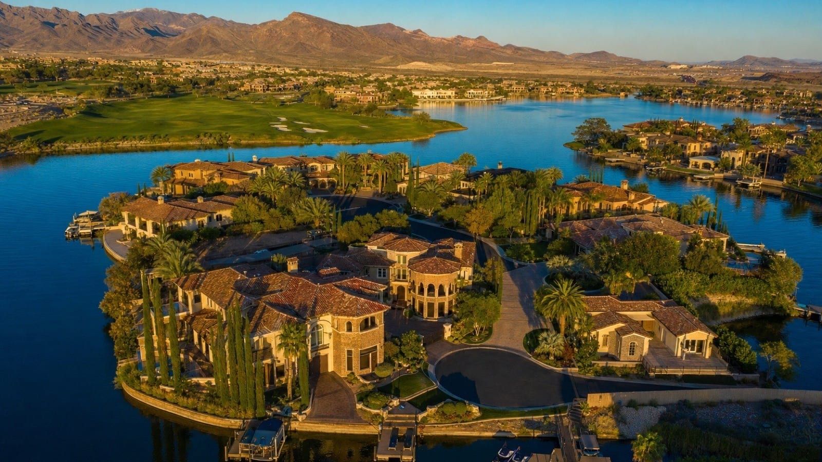 Reflection Bay golf course frontage homes along the water at Lake Las Vegas Henderson