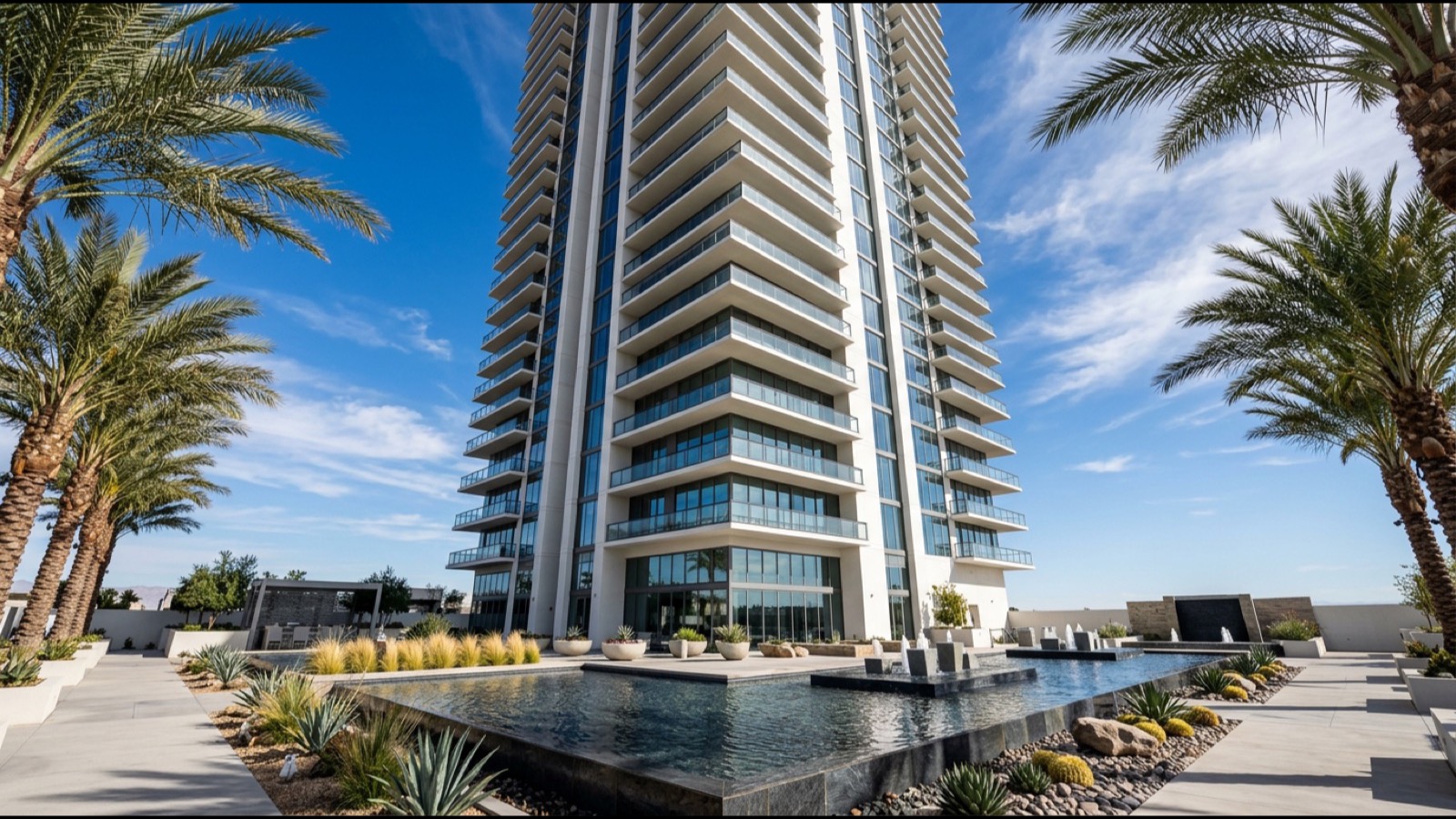 Spacious Las Vegas luxury high-rise residence with terrace and mountain views, the type of large west-side tower residence that pushed One Queensridge Place's median to $1,900,000 in 2026