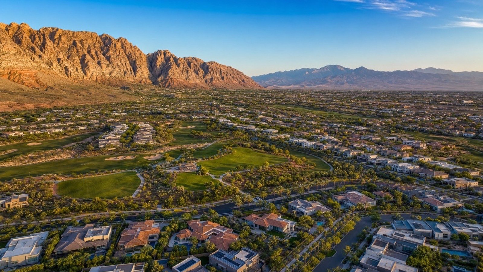 North Las Vegas master planned community with Aliante streetscape and mountain views — logistics and warehouse employment driving housing demand