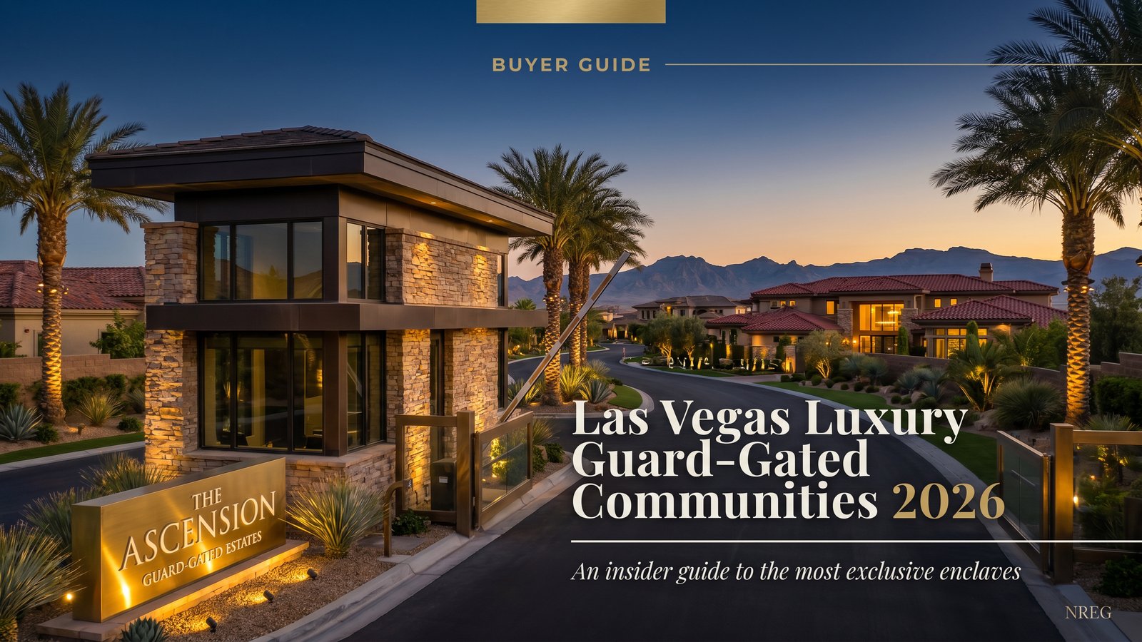 Las Vegas guard-gated luxury community with mature landscaping and contemporary homes