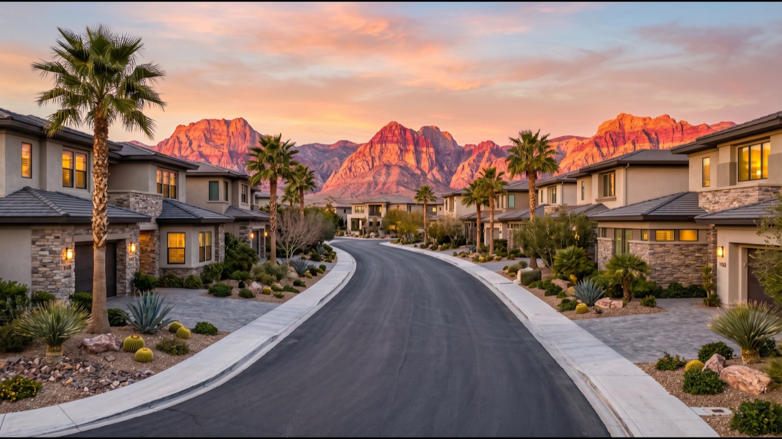 Downtown Summerlin at dusk, the walkable urban core popular with Las Vegas tech professionals who prioritize amenity over commute in 2026