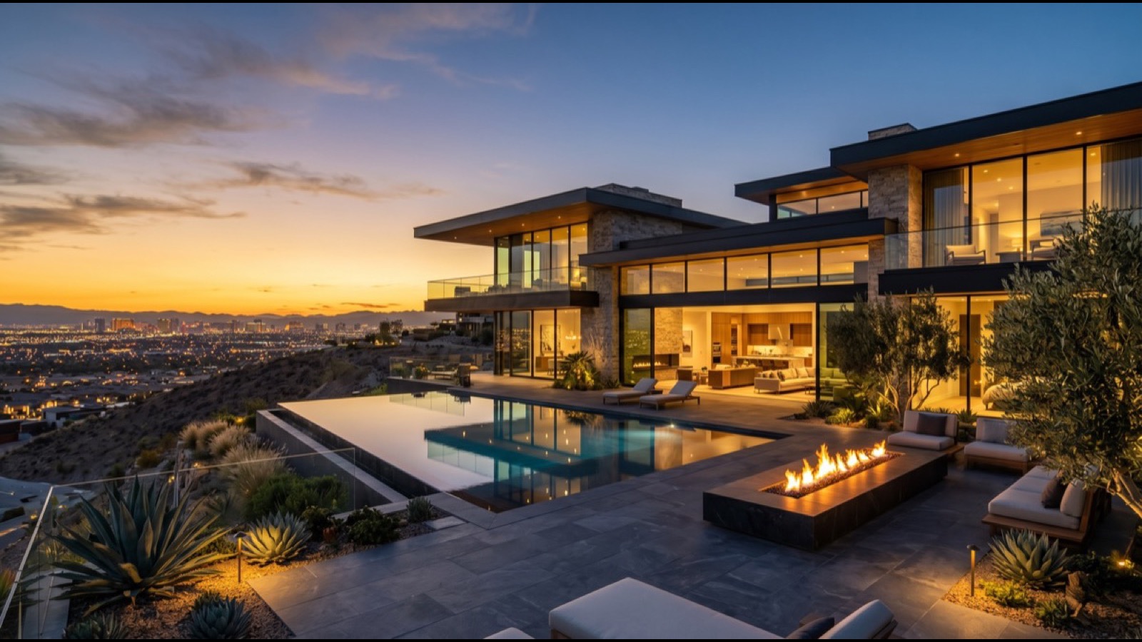 Contemporary custom estate in MacDonald Highlands, Henderson, with Las Vegas Strip views