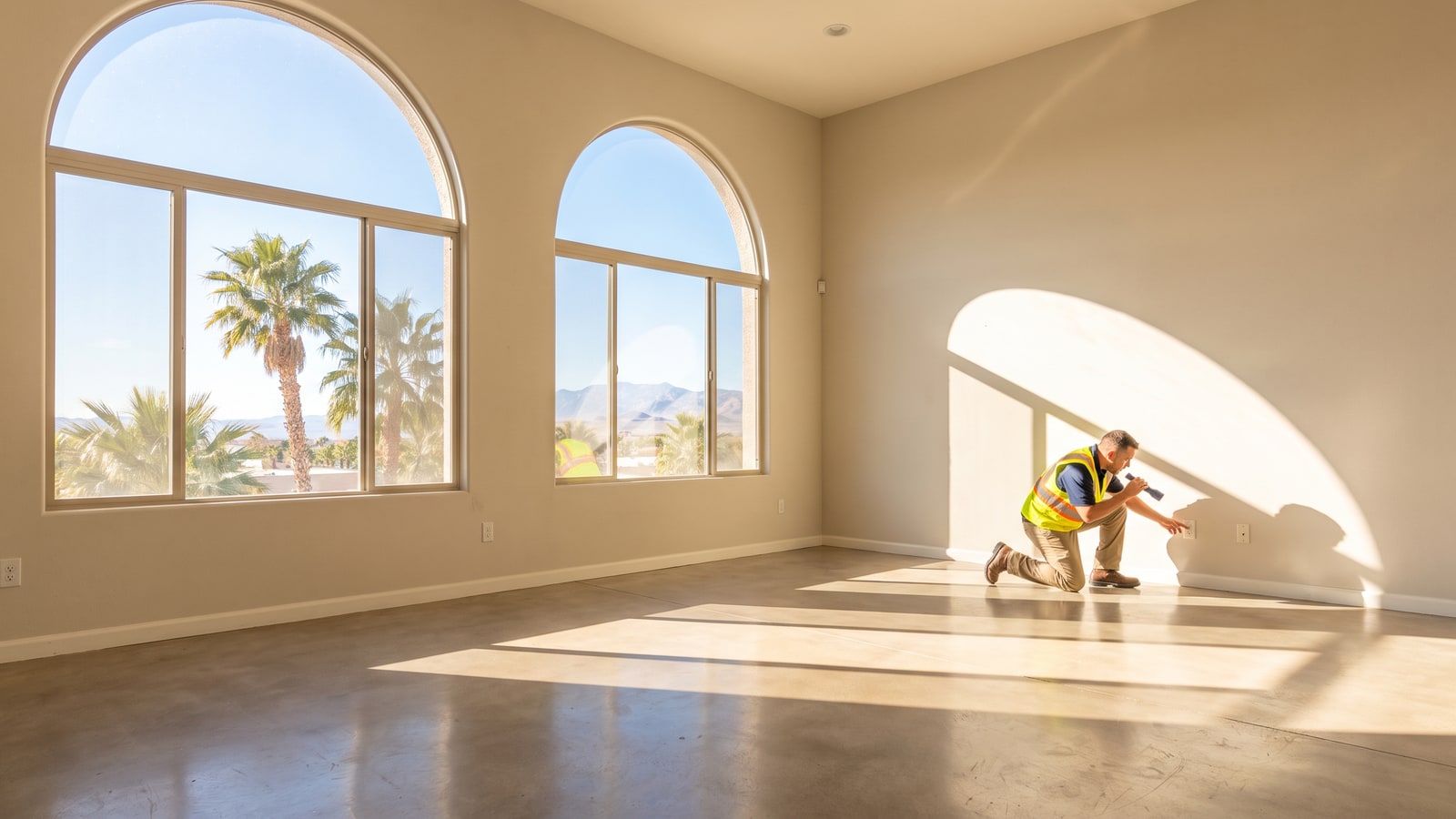 Property owner inspecting a vacant single-family home in Las Vegas for signs of unauthorized occupancy