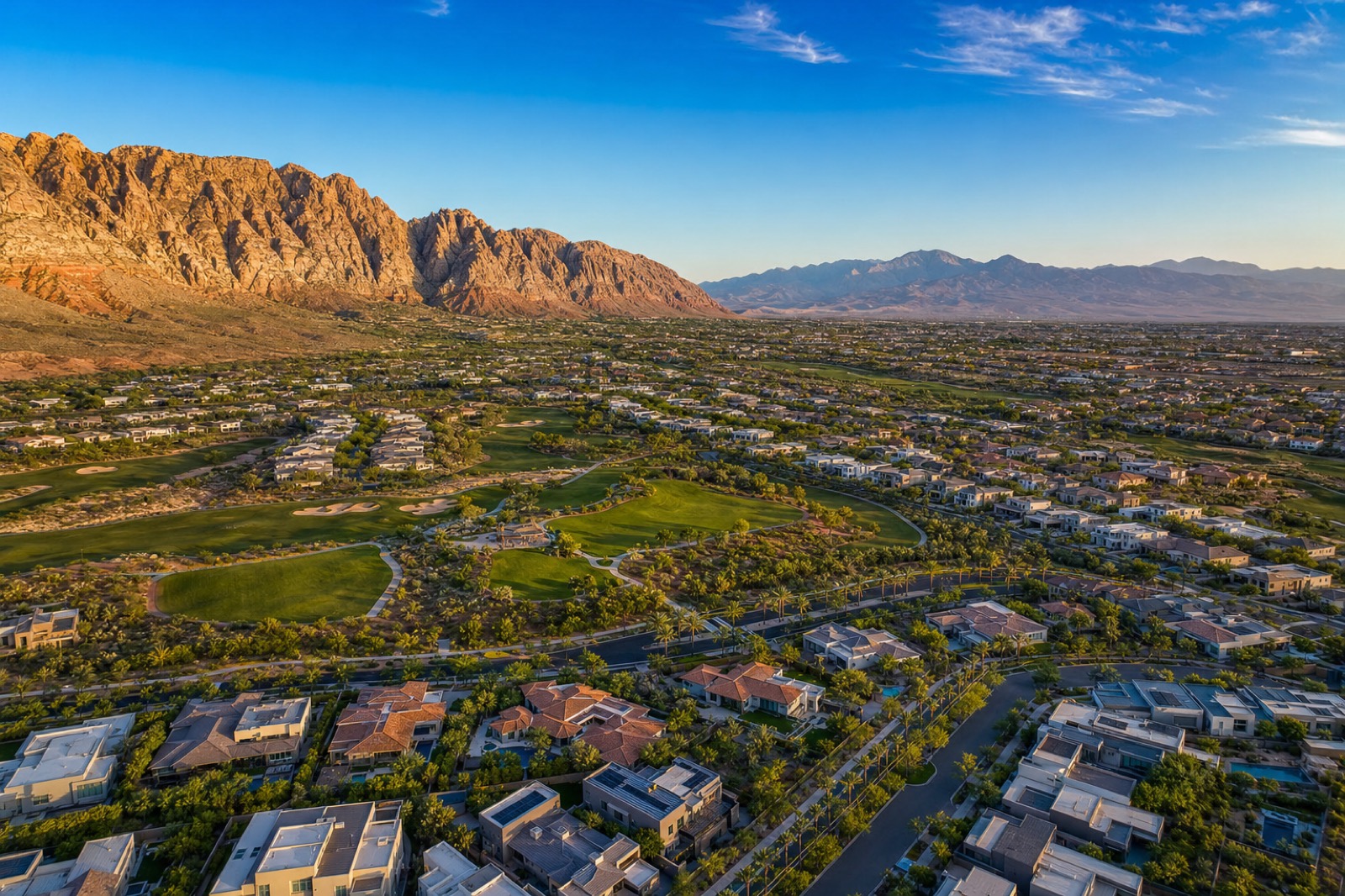 Aerial view of Summerlin master plan showing the guard-gated villages and TPC golf course layout