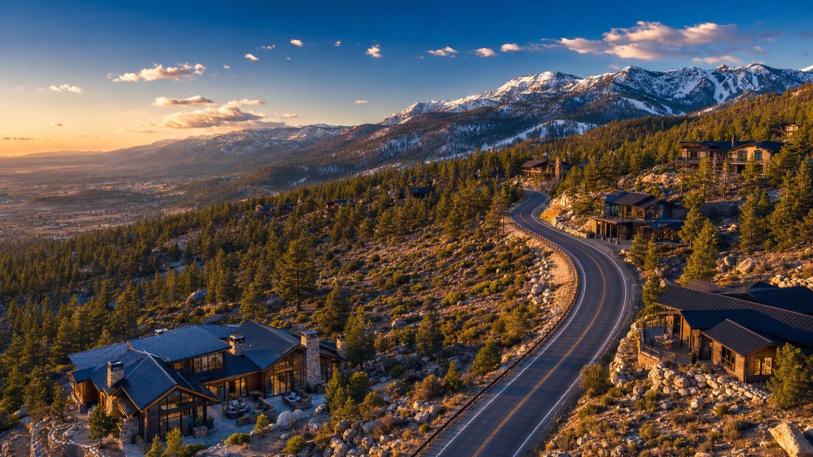 Aerial view of large-lot homes along the Mount Rose Highway corridor in south Reno, Nevada, the ZIP 89511 area where land sold for over four hundred thousand dollars an acre in 2026