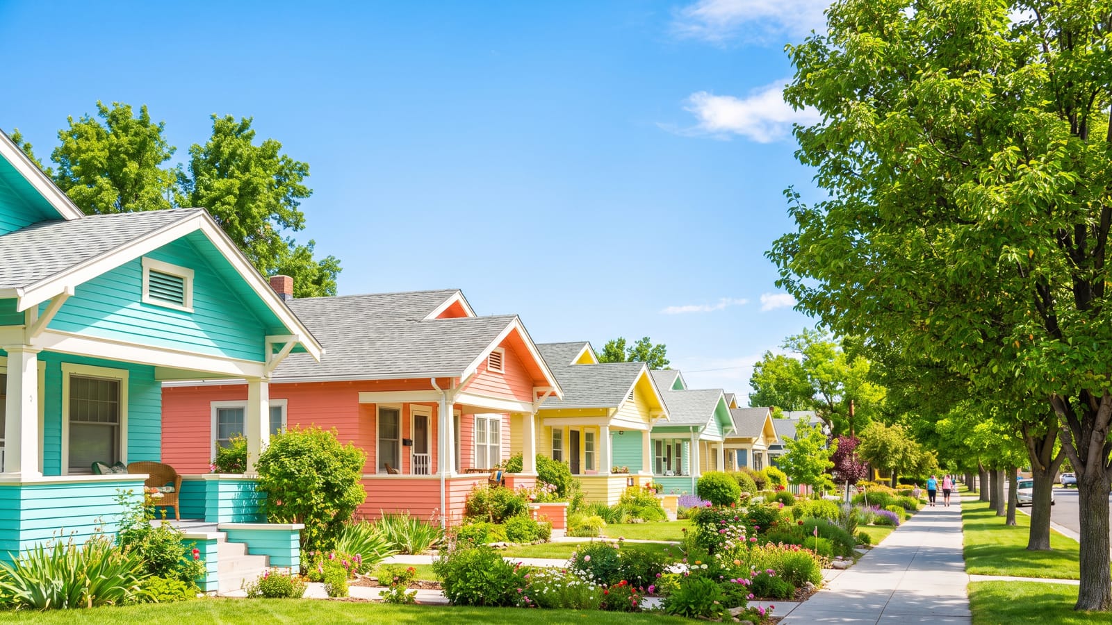 Colorful bungalow-lined street in Reno's Midtown district on a sunny day, a favorite neighborhood profile for permitted short-term rentals