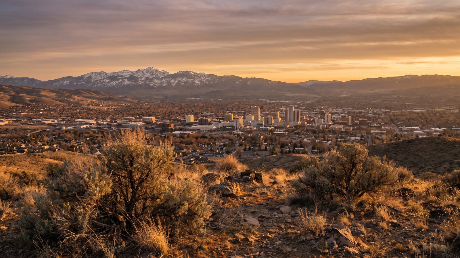 Reno Nevada skyline with Sierra Nevada backdrop — Reno golf-course communities 2026