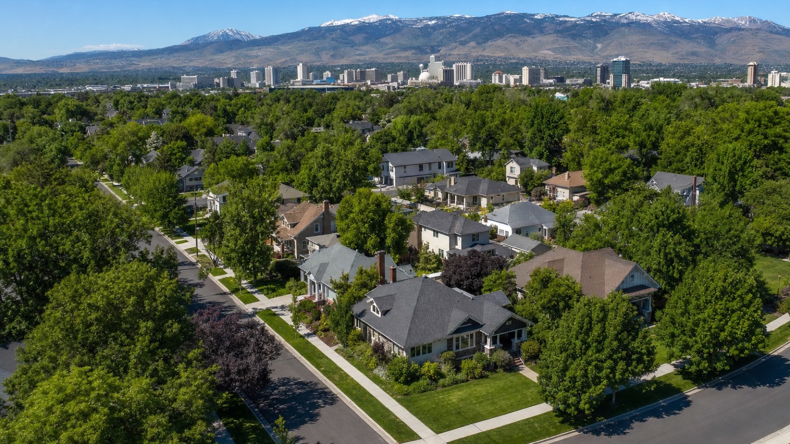 Aerial view of Old Southwest Reno, ZIP 89509, the premium small multifamily submarket where triplexes closed near one million dollars in 2026