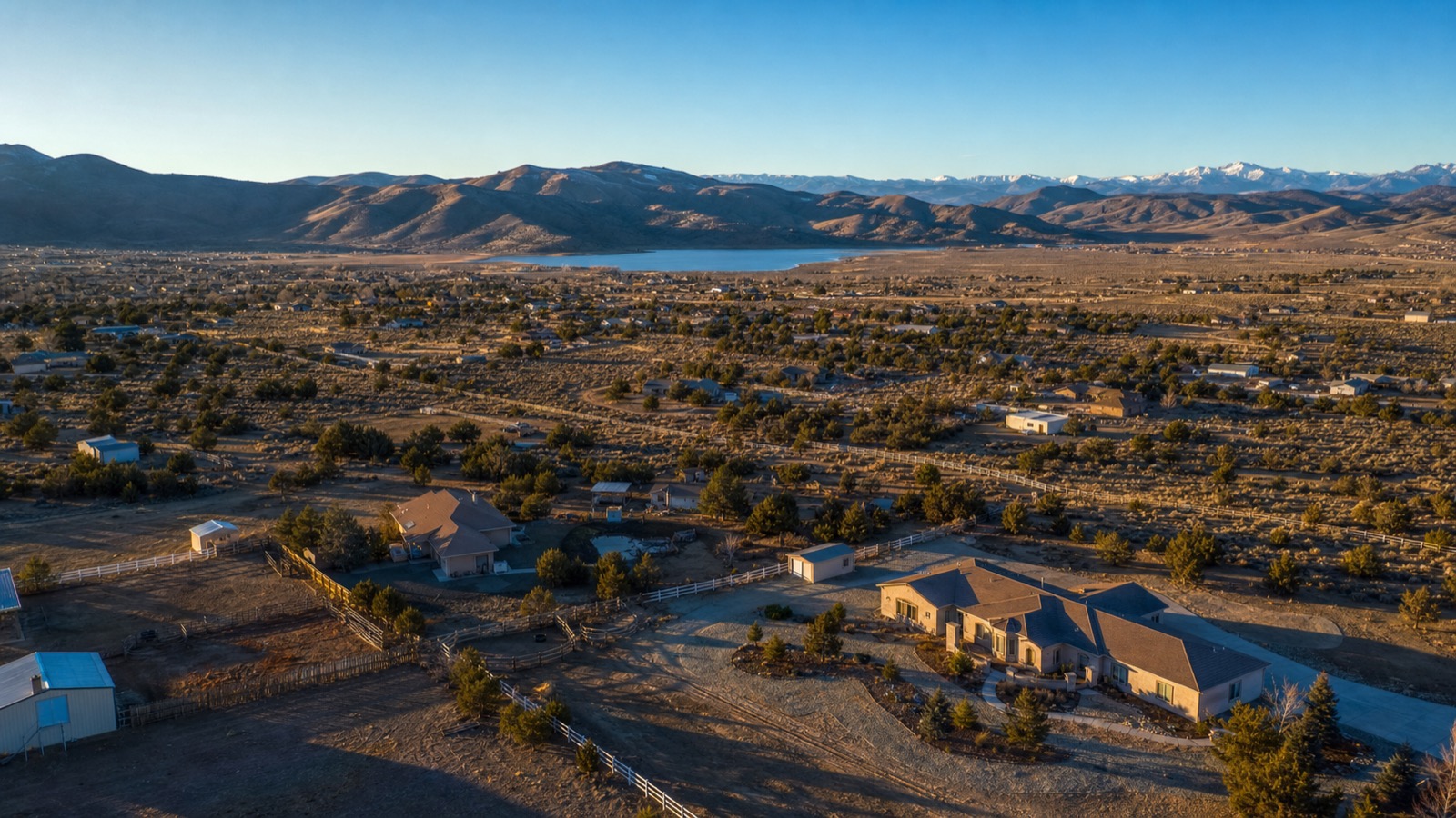 Aerial view of Lemmon Valley north of Reno, Nevada showing large rural lots, the ZIP 89508 area where land averaged about seventeen thousand dollars an acre in 2026