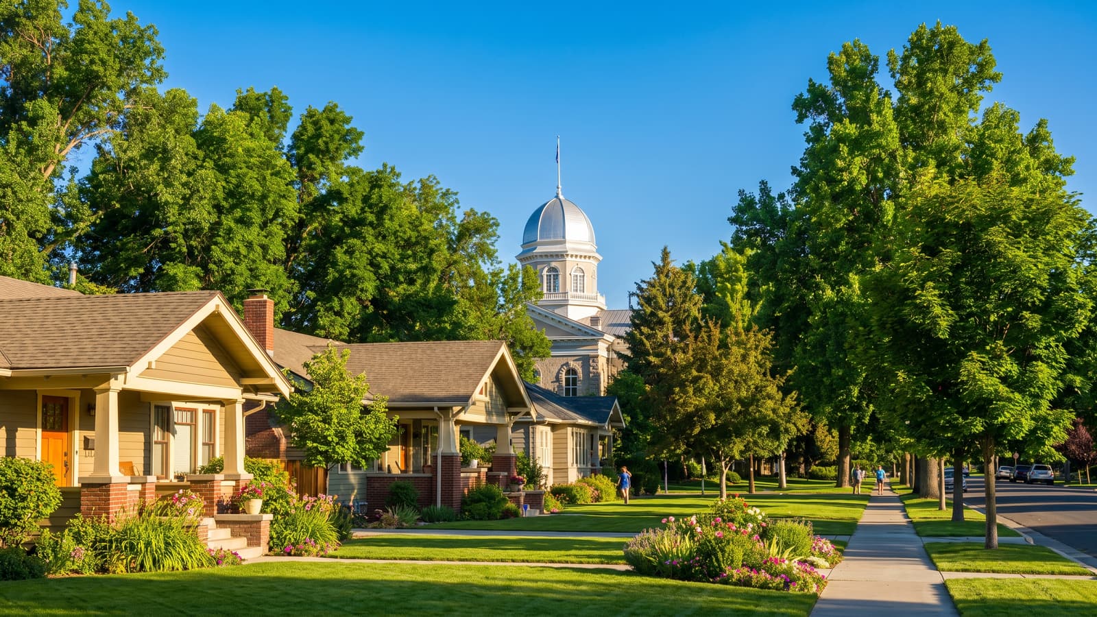Residential street near the Nevada State Capitol in Carson City showing established homes and mature landscaping