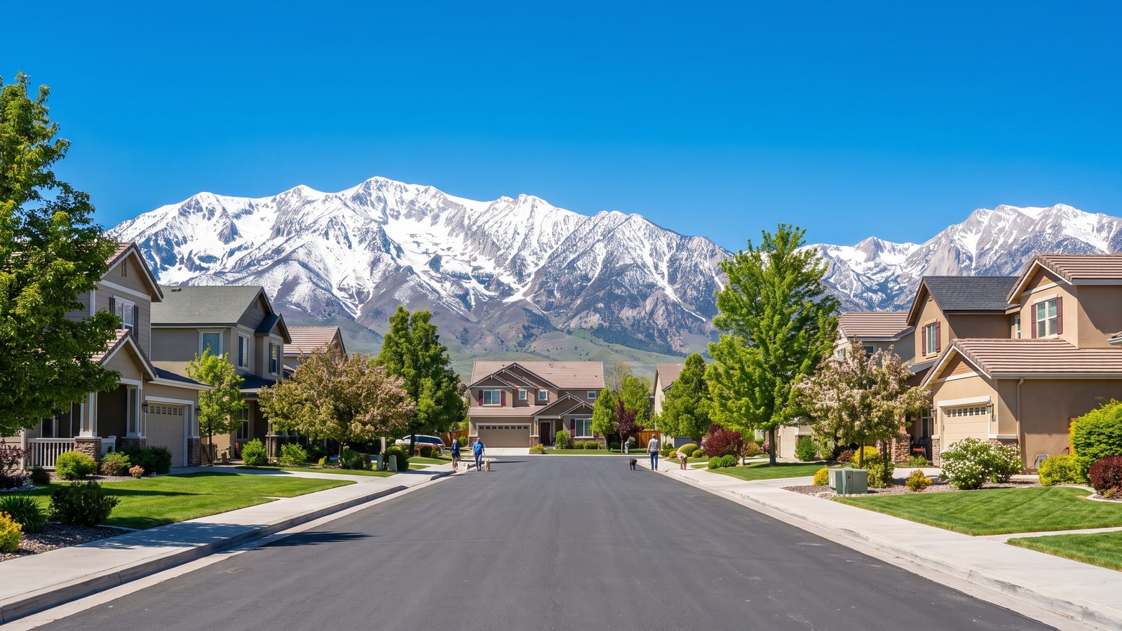 Suburban Carson City Nevada street with Sierra Nevada views showing established single-family homes