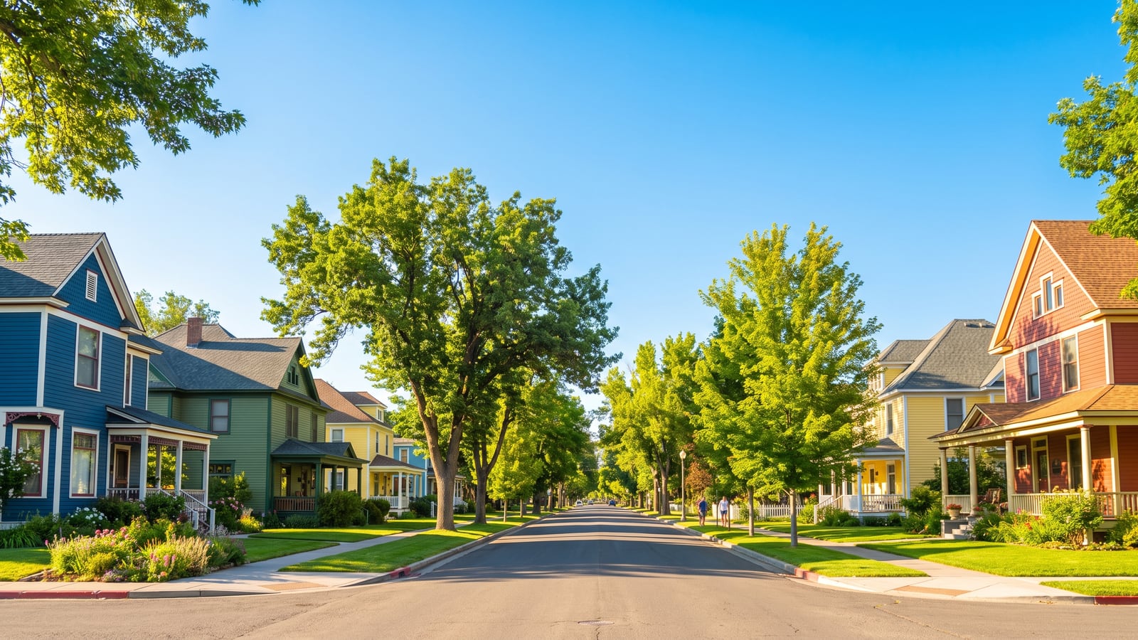 Mature tree-lined residential street in Carson City Nevada where the median home sold was built around 1992