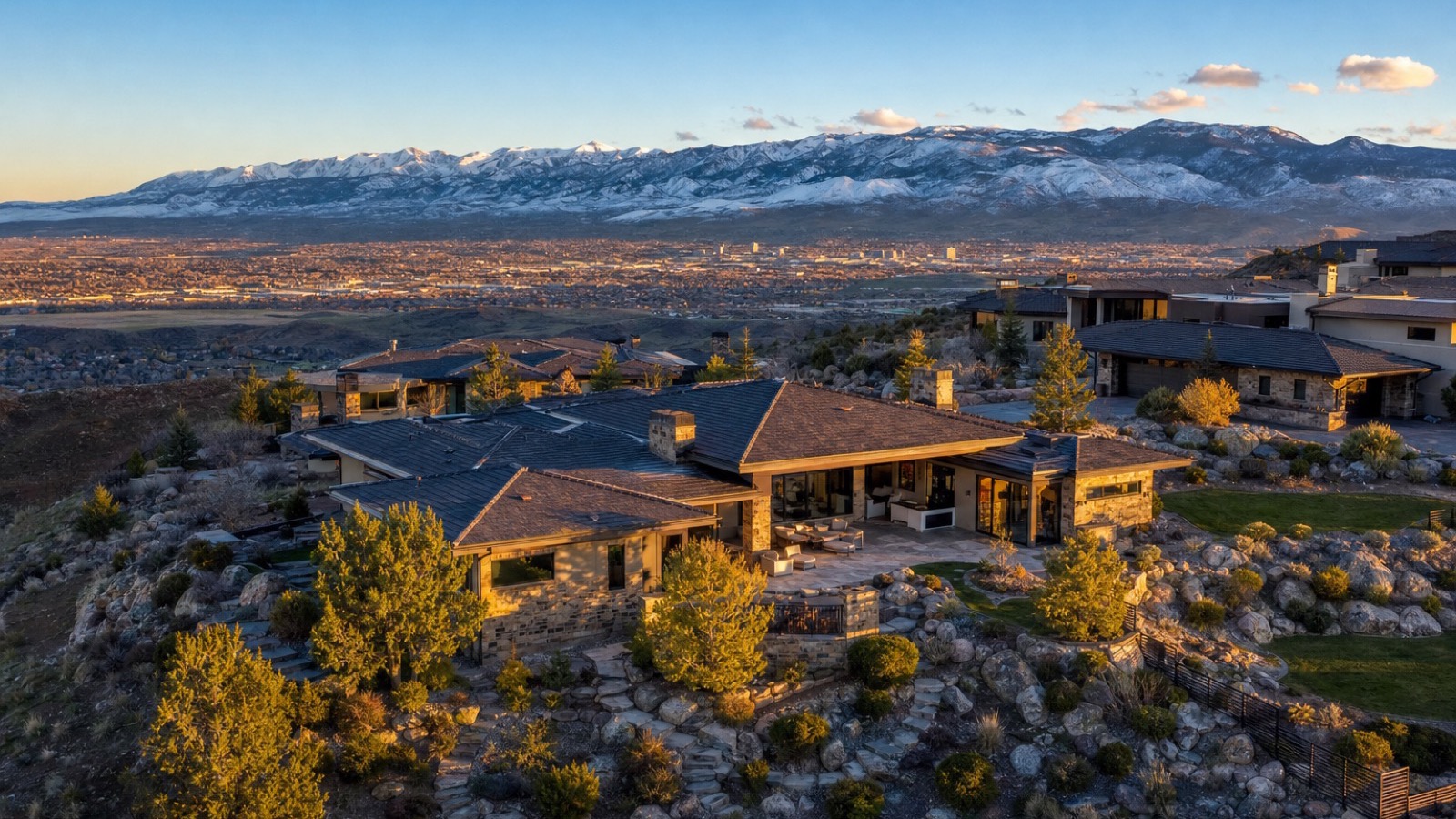 Aerial view of a hillside residential area in Sparks Nevada showing homes with valley views