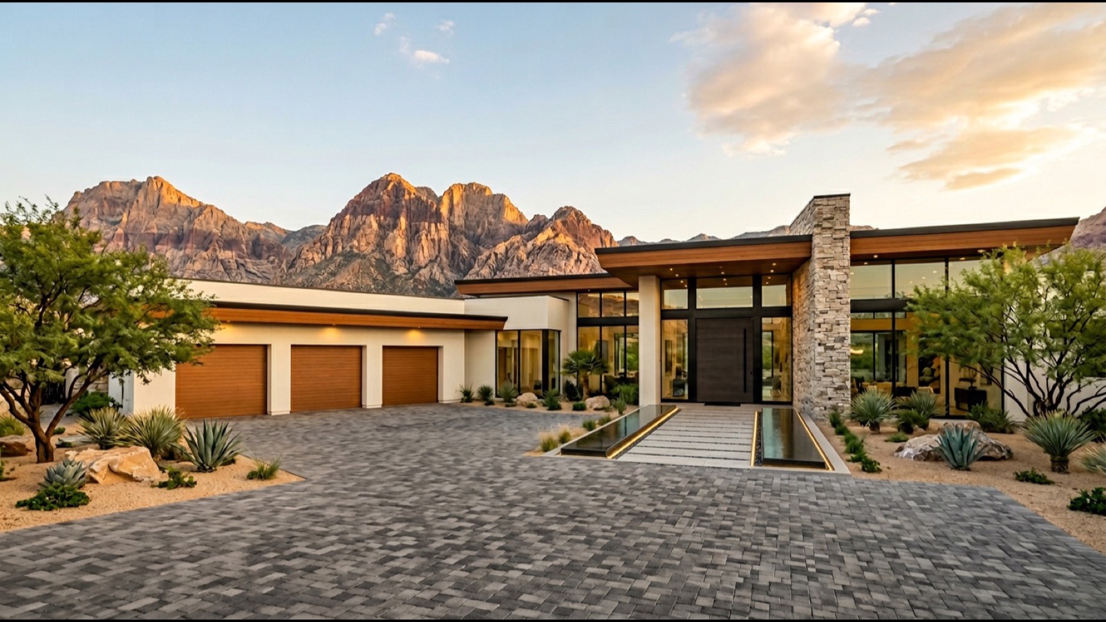 Single-story luxury home primary suite wing in Las Vegas showing the space a one-level plan can dedicate without a stairwell