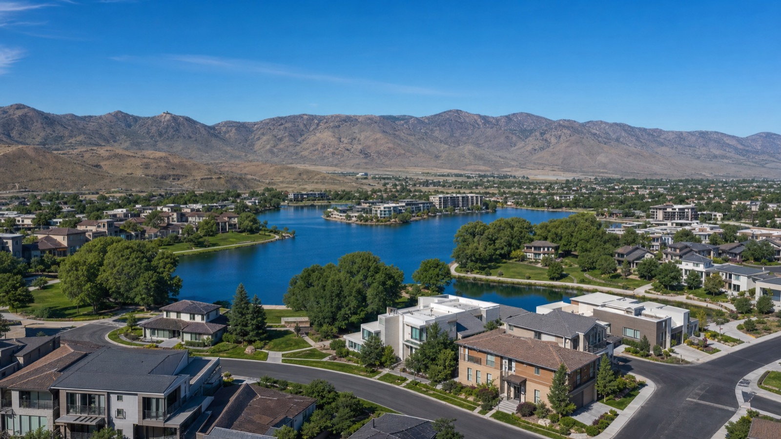Aerial view of Sparks Nevada near the Sparks Marina, close to the ZIP 89431 neighborhoods that hold the region's cheapest duplex inventory