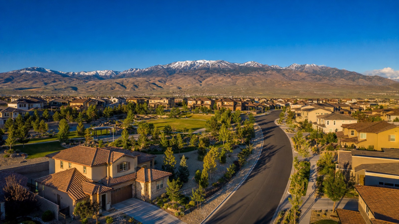 Aerial view of the Kiley Ranch area of Sparks Nevada showing newer master-planned residential development