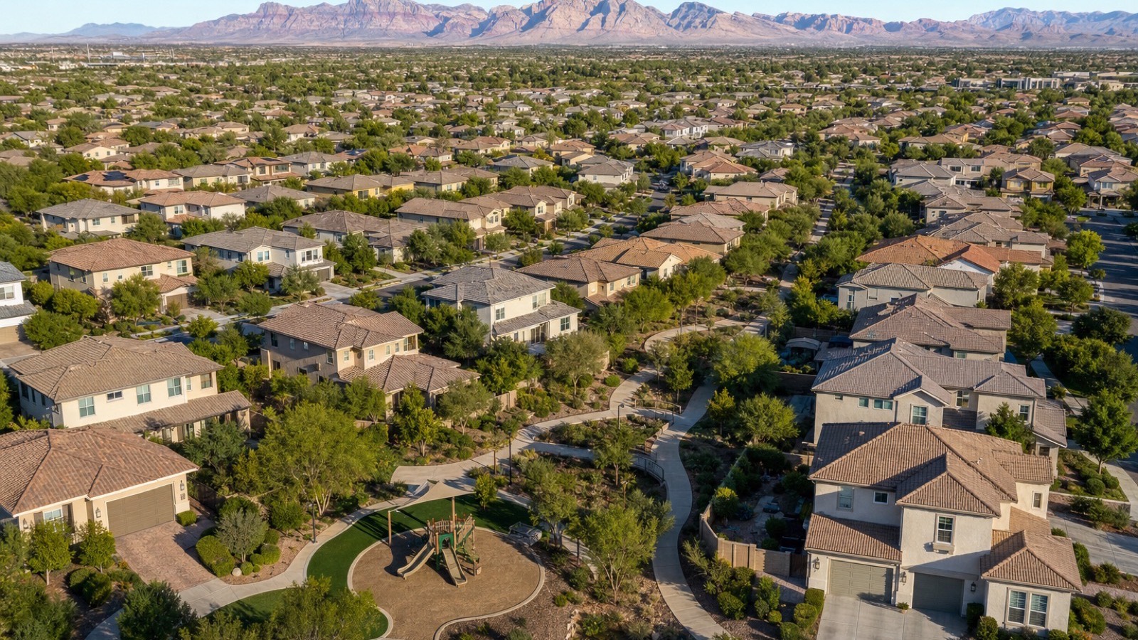 Aerial view of Summerlin Las Vegas neighborhoods showing the micro-market pricing differences a flat-fee seller has to judge alone