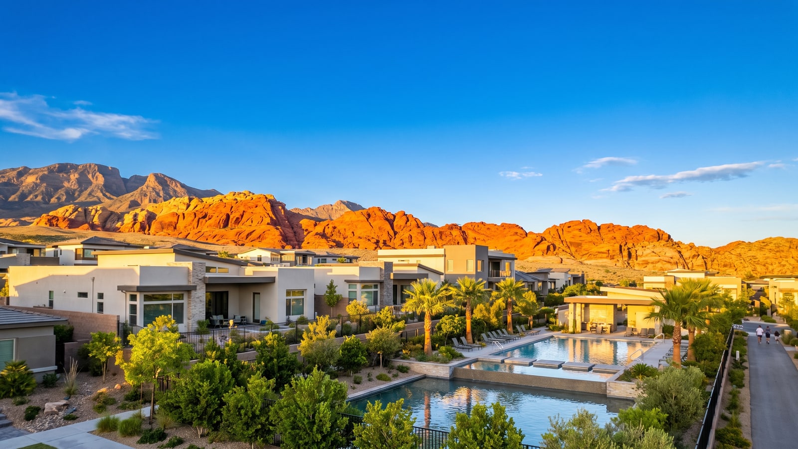 Newly built two-story homes in a Summerlin West village in Las Vegas