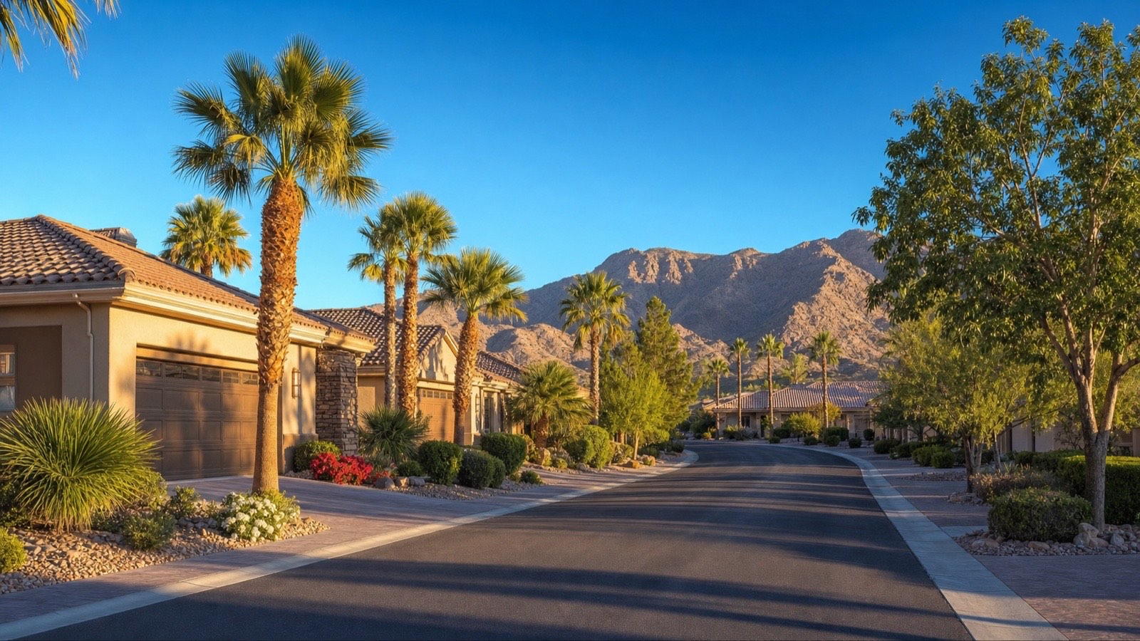 Modern park amenity pavilion and pool campus serving a newer Summerlin village in the southern foothills