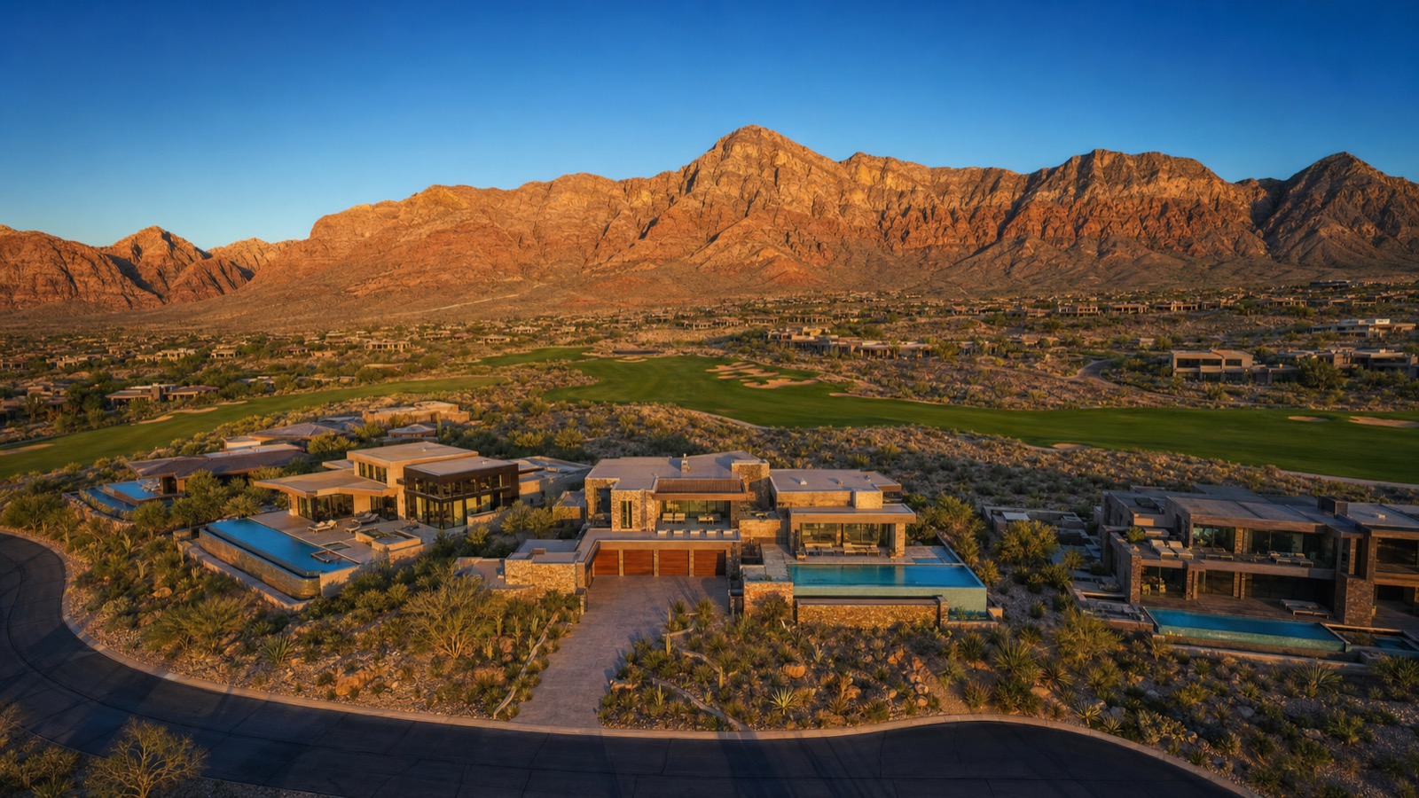 Aerial of TPC Summerlin fairways beside The Ridges in Summerlin, one of the master plan's 10 golf courses and the host of the Shriners Children's Open