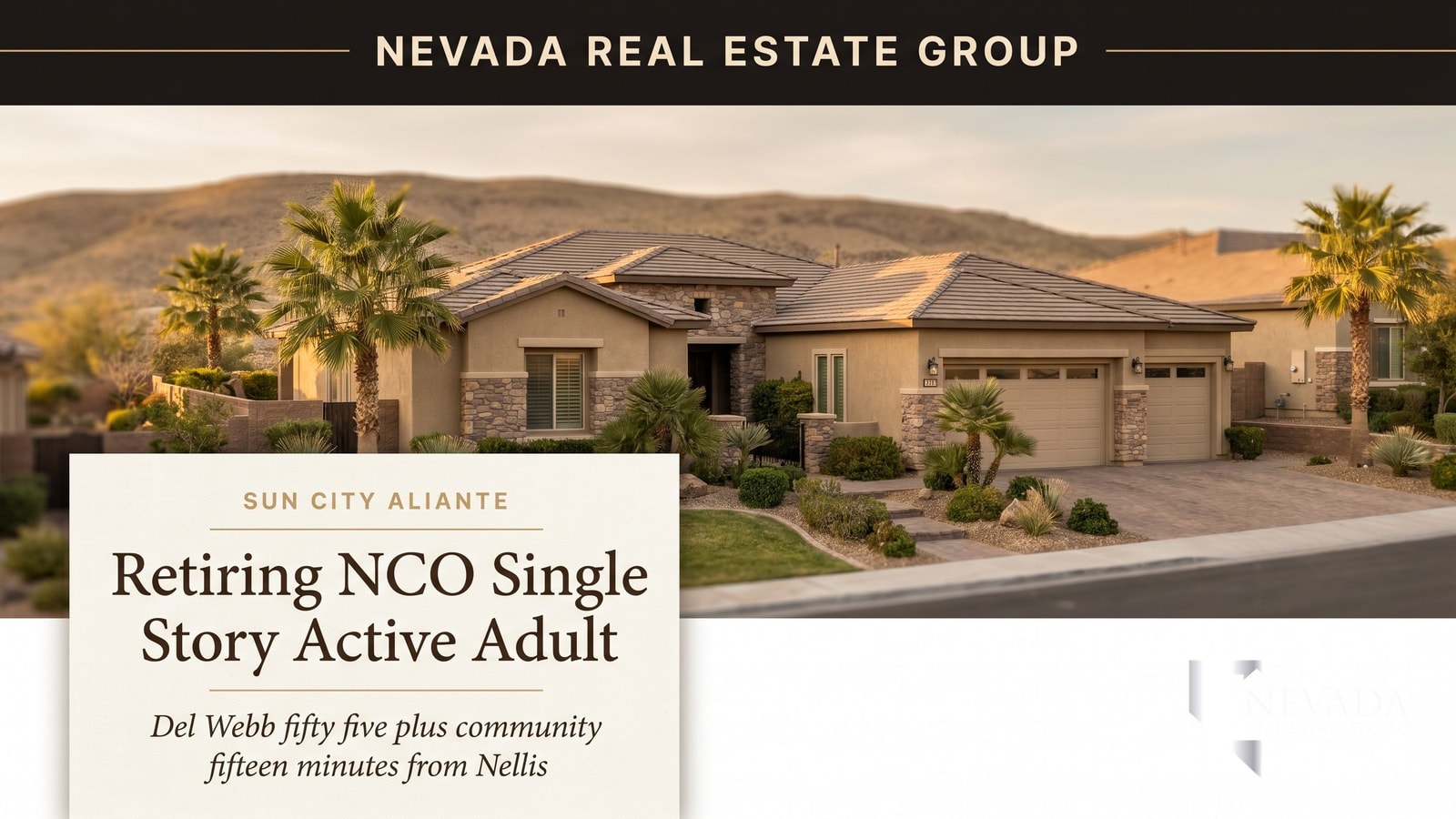 Sun City Aliante 55+ active adult community single-story home — North Las Vegas 89084 — retiring senior NCO destination
