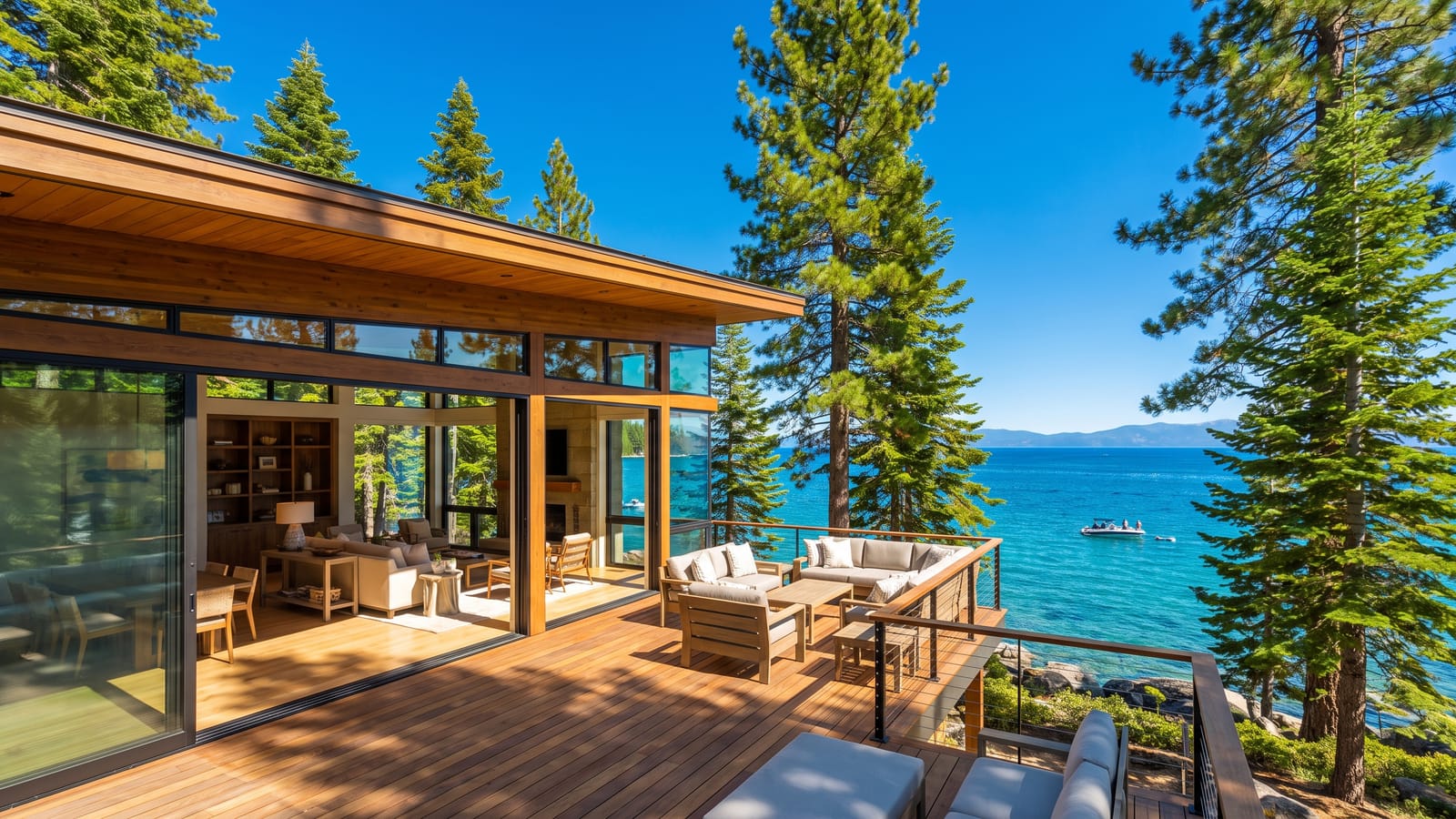 Condominium buildings among pines with lake access in Incline Village Nevada