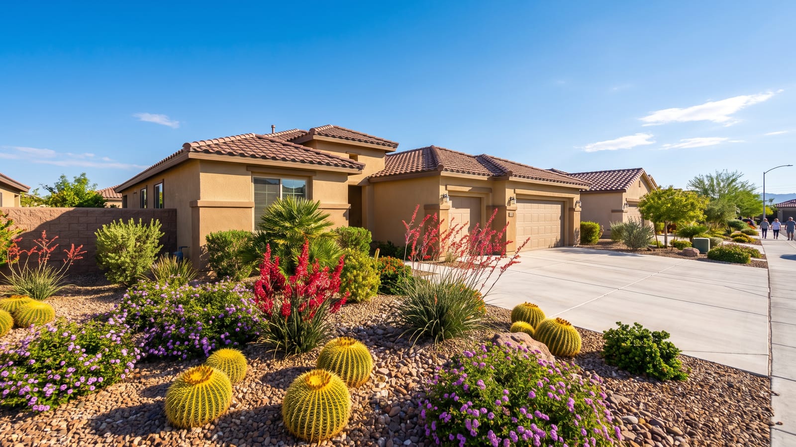 Single-family Las Vegas home with desert landscaping front yard not covered by the turf removal mandate