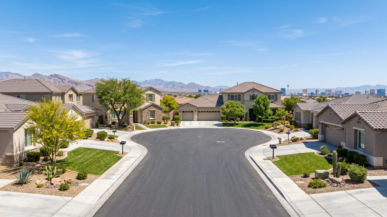 Tuscany Henderson family cul-de-sac with Tuscan-styled single-family homes mature landscaping and established neighborhood character