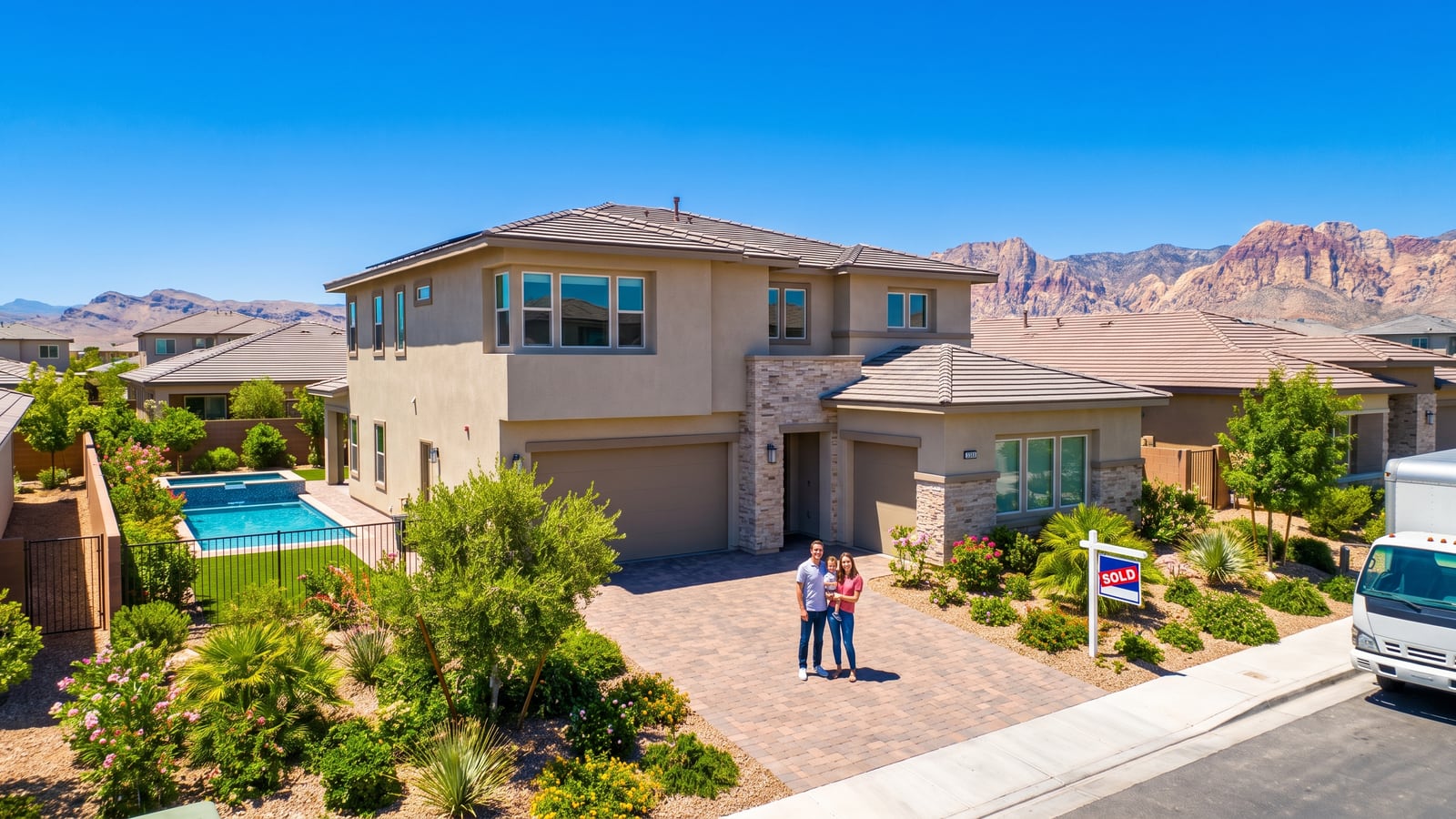 Family at their new Las Vegas home purchased for 20% less than comparable Denver housing in 2026