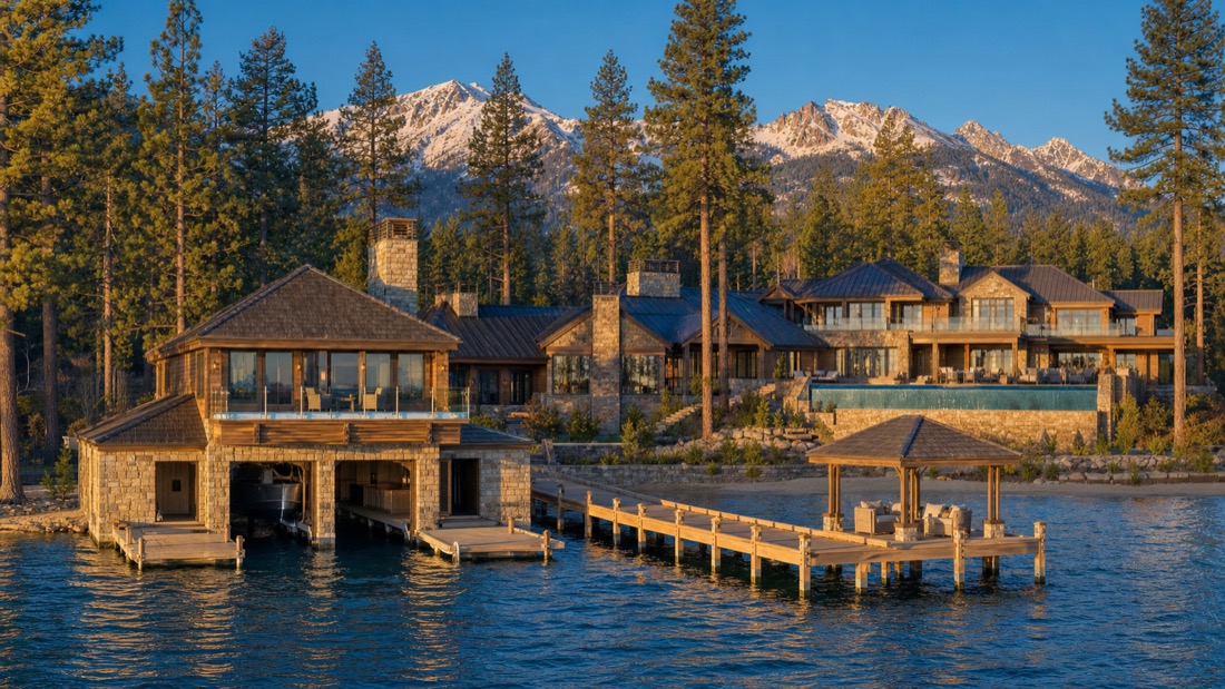 Lake Tahoe lakefront estate on the Nevada shore with a private pier