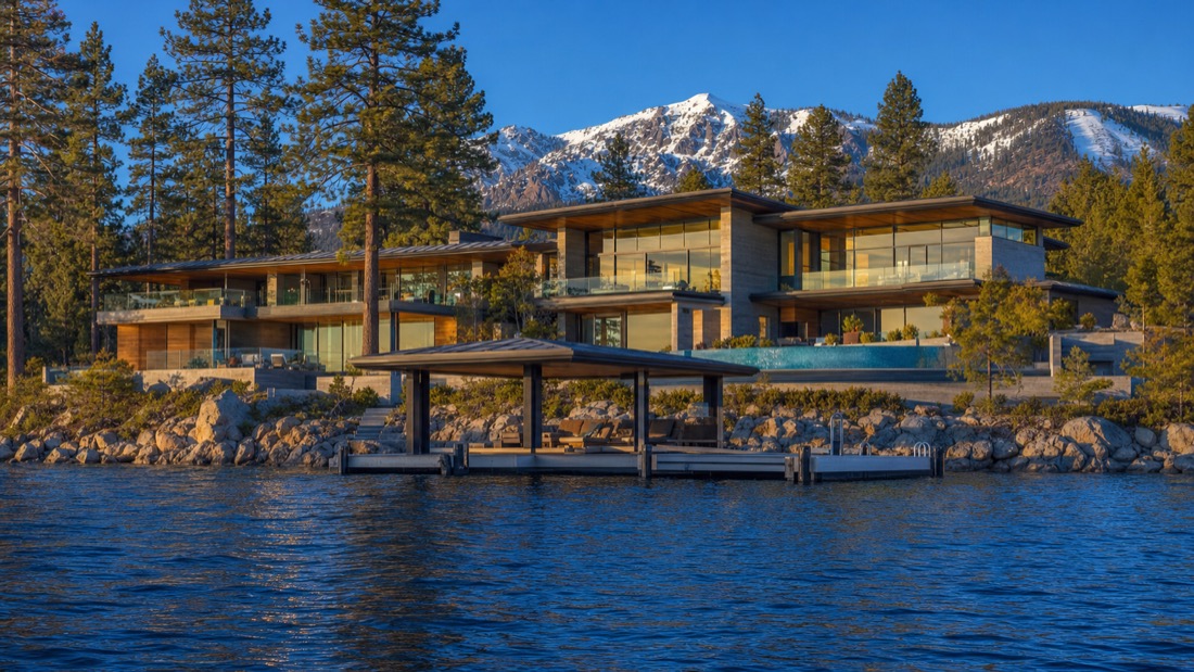 Lake Tahoe cabin among the pines — property taxes differ by county and state line